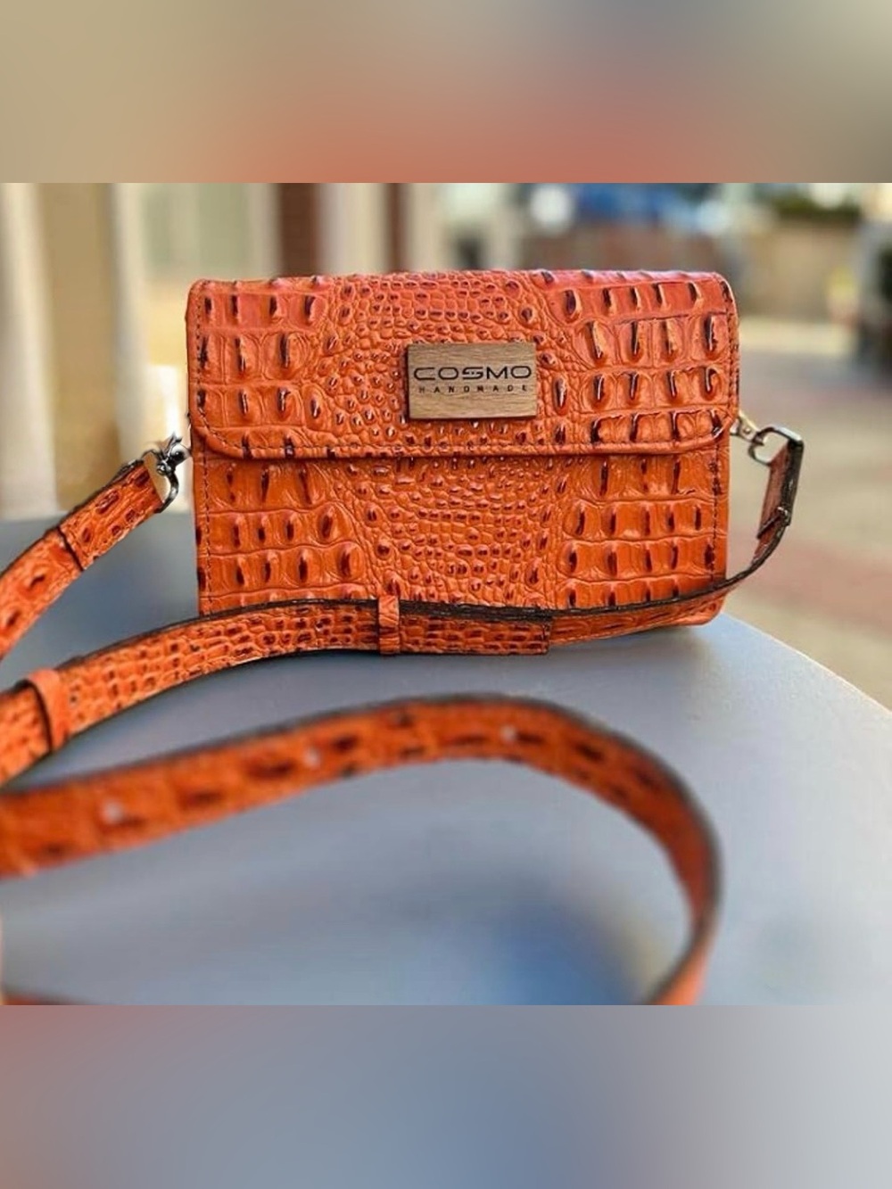 COSMO Handmade Adara Croc-Embossed Medium Genuine Leather Crossbody Bag - NWOT!